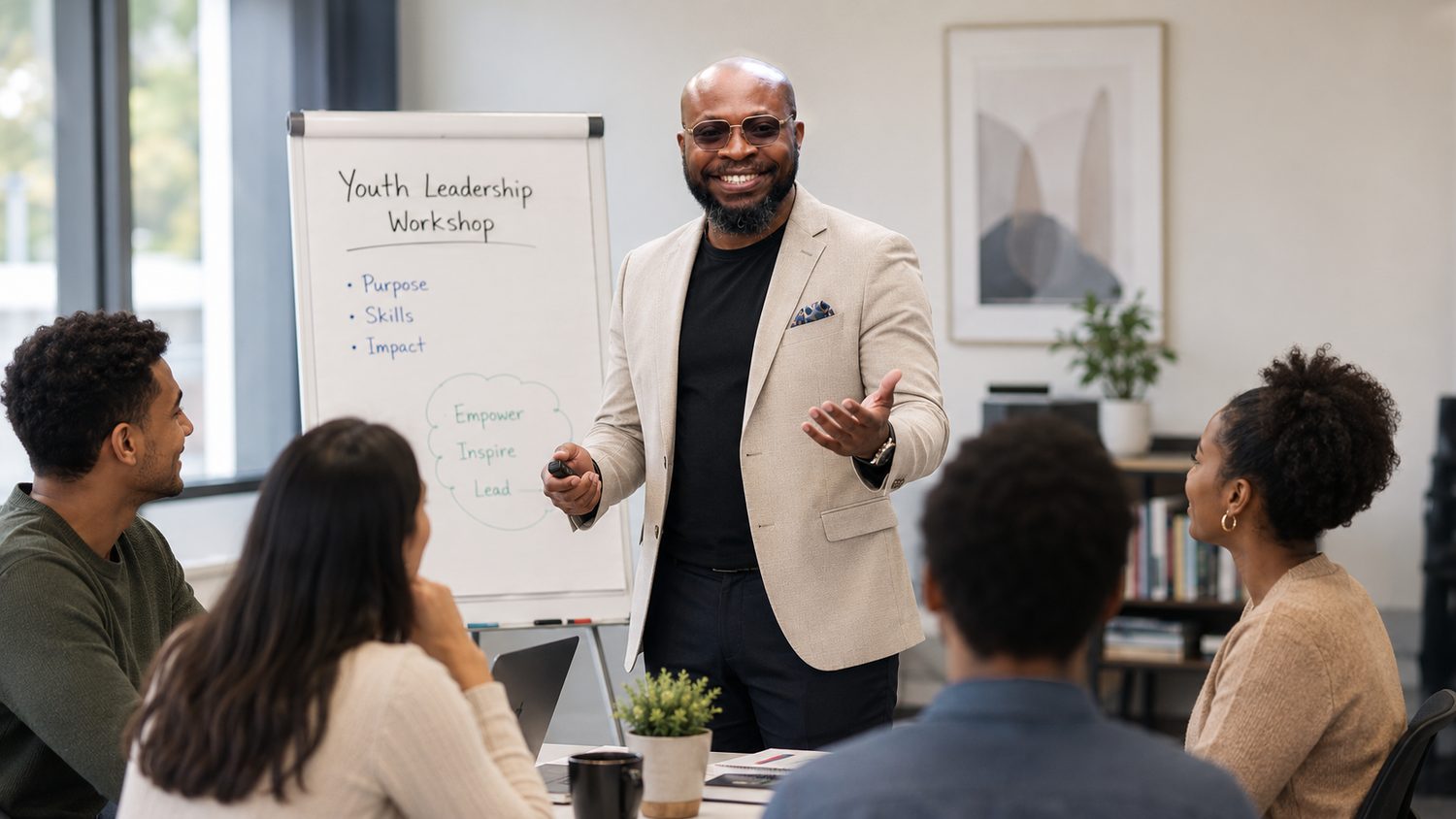 Blaise Itabelo facilitating a community workshop at a whiteboard