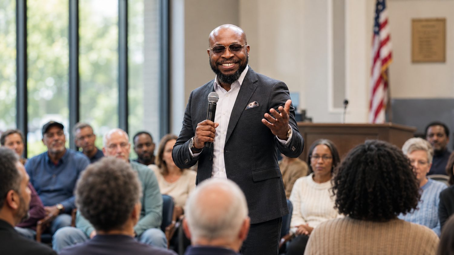 Blaise Itabelo speaking at a civic forum