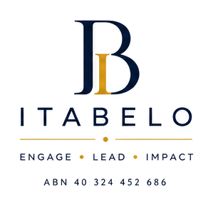 Itabelo compact stacked logo with Engage Lead Impact tagline
